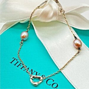 Tiffany & Co. Gold Plate Chain with Pink Pearls Bracelet